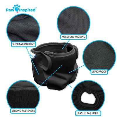 Show full view: Paw Inspired Washable Female Dog Diaper, Black, Black Lining, Medium, 3 count slide 7 of 10