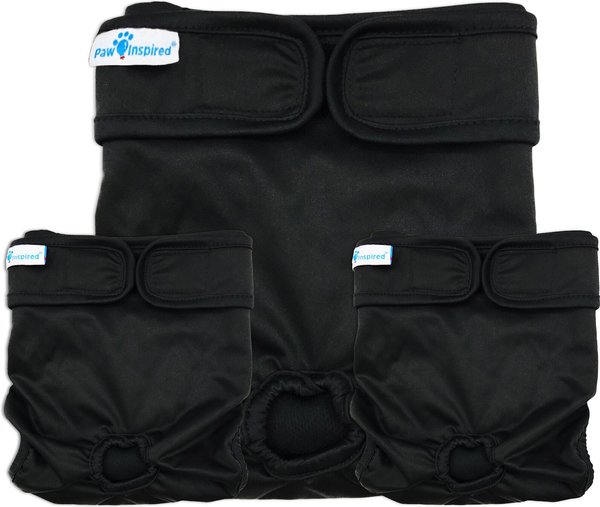 Show full view: Paw Inspired Washable Female Dog Diaper, Black, Black Lining, Small, 3 count slide 1 of 10