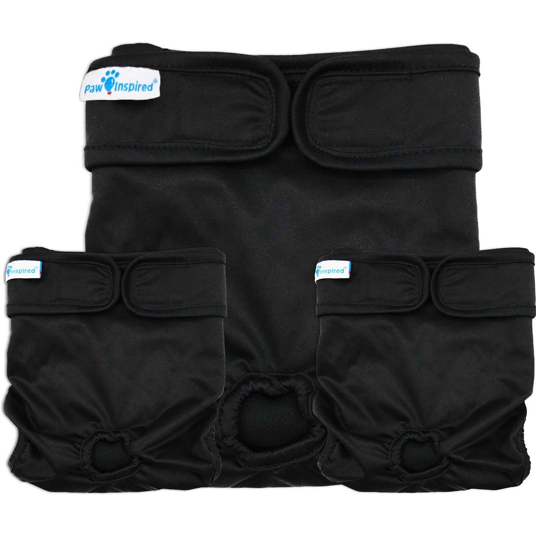 Paw Inspired Washable Female Dog Diaper, Black, Black Lining, Small, 3 count