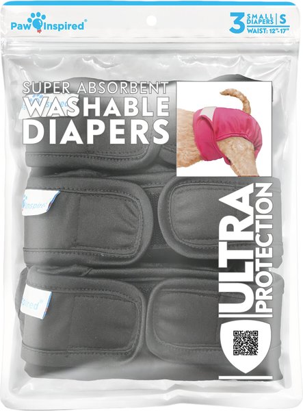 Show full view: Paw Inspired Washable Female Dog Diaper, Black, Black Lining, Small, 3 count slide 3 of 10