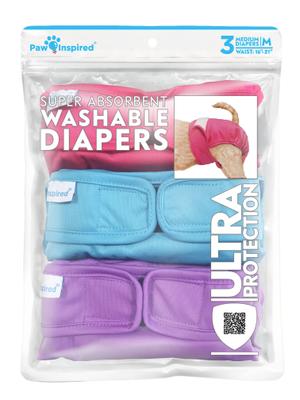 Show full view: Paw Inspired Washable Female Dog Diaper, Variety Pack, Black Lining, Medium, 3 count slide 4 of 11