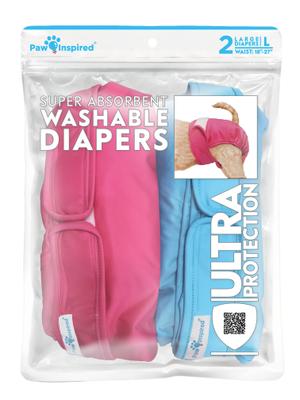 Show full view: Paw Inspired Washable Female Dog Diaper, Variety Pack, White Lining, Large, 2 count slide 3 of 10