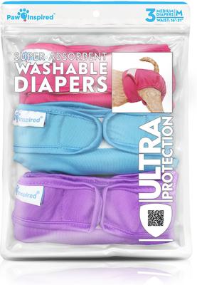 Show full view: Paw Inspired Washable Female Dog Diapers, Medium: 16 to 21-in waist, 3 count slide 3 of 10