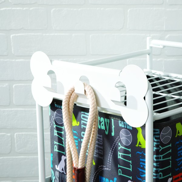 Paw Prints Pet Station Three Shelf Flip Hook Collapsible Dog Bins, White, Large