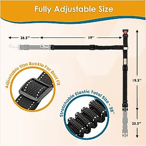 PAWBEE Headrest Dog Seat Belt, Black, 2 count