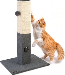 PAWBEE Indoor Scratchers Cat Toy with Jingle Bell & Softball Sisal Rope Tower, Beige, 32-in