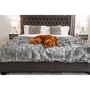 PawBrands PupProtector Premium Faux Fur Waterproof Throw Blanket, Charcoal Grey, King