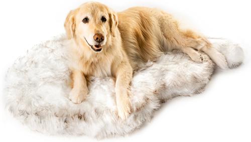 PawBrands PupRug Faux Fur Curve Orthopedic Pillow Dog Bed with Removable Cover, White/Brown