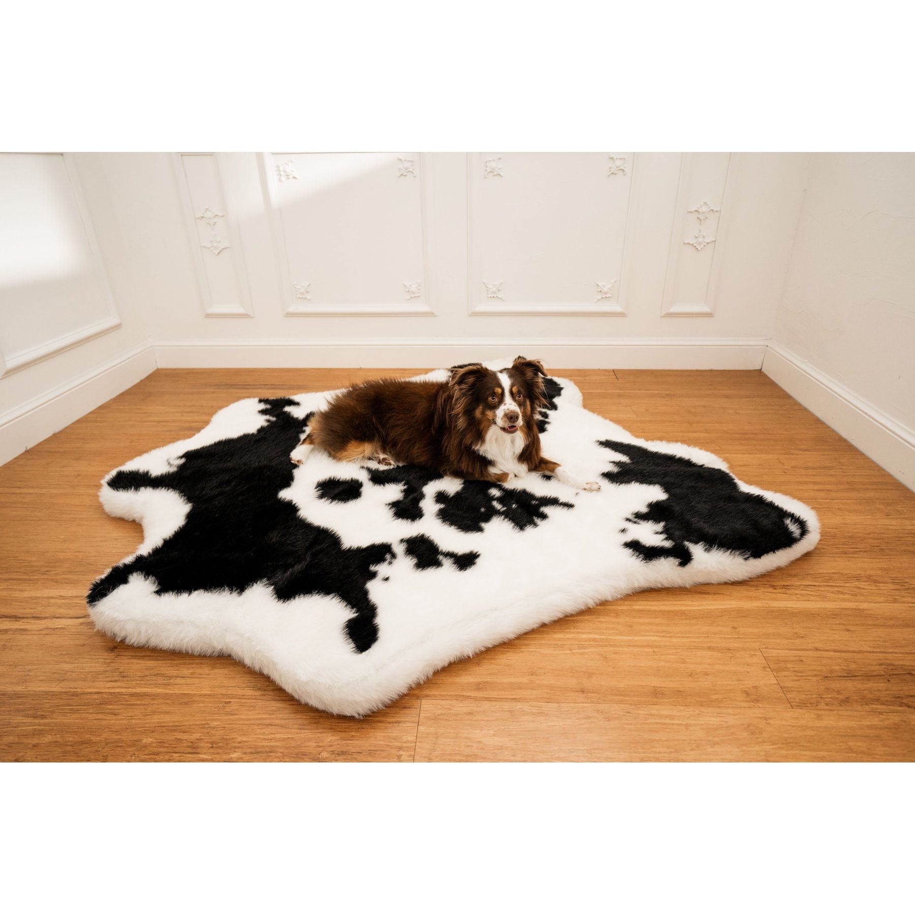 PawBrands PupRug Premium Animal Print Human Grade Memory Foam Dog Bed, Black Faux Cowhide, Junior