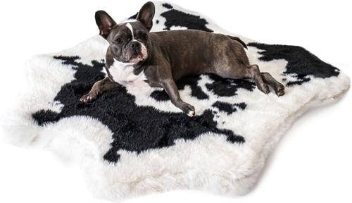 Show full view: PawBrands PupRug Premium Animal Print Human Grade Memory Foam Dog Bed, Black Faux Cowhide, Junior slide 4 of 7