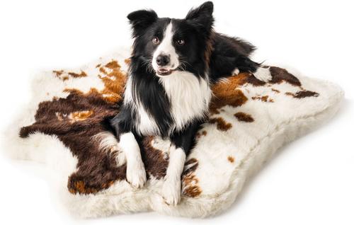 Show full view: PawBrands PupRug Premium Animal Print Human Grade Memory Foam Dog Bed, Brown Faux Cowhide, Junior slide 3 of 7