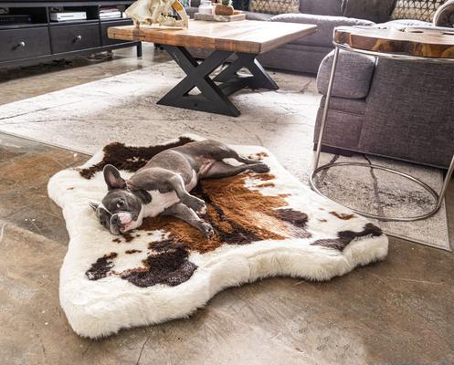 Show full view: PawBrands PupRug Premium Animal Print Human Grade Memory Foam Dog Bed, Brown Faux Cowhide, Junior slide 4 of 7