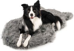 PawBrands PupRug Premium Faux Fur Human Grade Orthopedic Memory Foam Dog Bed, Charcoal Grey, Large slide 2 of 6