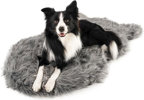 Show full view: PawBrands PupRug Premium Faux Fur Human Grade Orthopedic Memory Foam Dog Bed, Charcoal Grey, Large slide 3 of 7