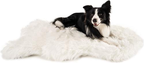 Show full view: PawBrands PupRug Premium Faux Fur Human Grade Orthopedic Memory Foam Dog Bed, White, Medium slide 3 of 7