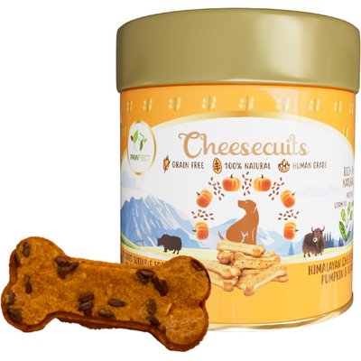 Pawfect Pawfect All Natural Grain-Free Cheese Biscuits with Pumpkin, Flaxseed & Eggs Crunchy Dog Training Treats, 3.53-oz tin