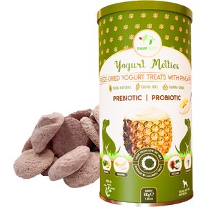 Pawfect Yogurt Melties All Natural Grain-Free Yogurt with Real Pineapple Banana Coconut & Dandelion Freeze-Dried Dog Prebiotic & Probiotic Training Treats, 1.34-oz canister
