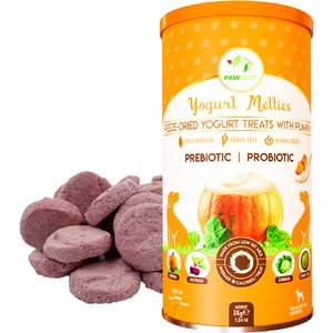 Pawfect Yogurt Melties All Natural Grain-Free Yogurt with Real Pumpkin Beetroot Cabbage Fennel Seeds Freeze-Dried Dog Prebiotic & Probiotic Training Treats, 1.34-oz canister