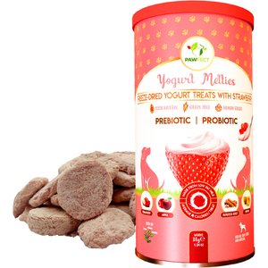 Pawfect Yogurt Melties All Natural Grain-Free Yogurt with Real Strawberry Apple Burdock Root & Papaya Freeze-Dried Dog Prebiotic & Probiotic Training Treats, 1.34-oz canister