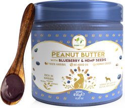 Pawfect All Natural Peanut Butter with Blueberry & Hempseeds Grain-Free Food Topper & Lickable Dog Treat, 15.87-oz jar