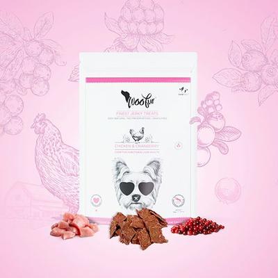 Show full view: Pawfect Woofur Chicken & Cranberry Air-Dried All Natural Grain-Free Jerky Dog Training Treat, 1.76-oz bag slide 9 of 10