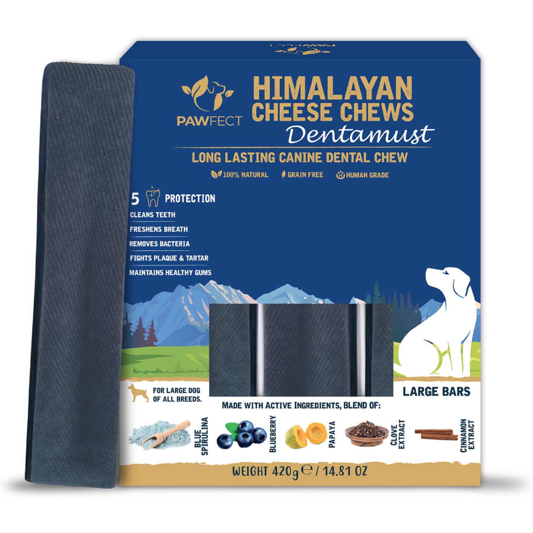 Pawfect Dentamust Himalayan Yak Cheese Chews Medium Long-Lasting All-Natural with Real Cranberry Pomengranate Pumpkin seeds Activated Charcoal Dental Dog Treats, 3 count