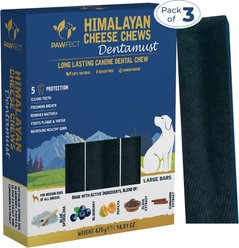 Pawfect Dentamust Himalayan Cheese Chews Large All Natural High-Protein Grain-Free with Blueberry Blue Sipirulina Papaya Clove Extract & Cinnamon Extract Dental Dog Treats, 3 count