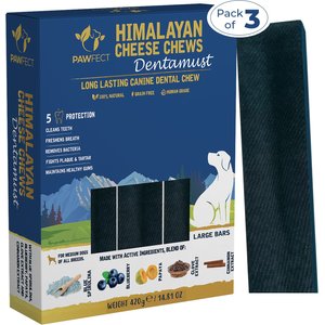 Pawfect Dentamust Himalayan Cheese Chews Large All Natural High-Protein Grain-Free with Blueberry Blue Sipirulina Papaya Clove Extract & Cinnamon Extract Dental Dog Treats, 3 count