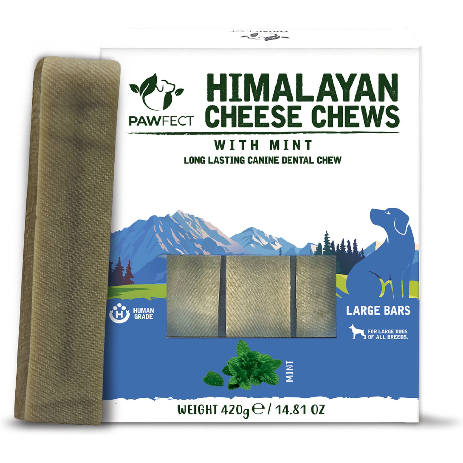 Pawfect Himalayan Yak Cheese Chews Large Long-Lasting All-Natural with Real Mint Dental Dog Treats, 3 count