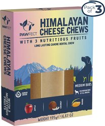 Pawfect Himalayan Cheese Chews Medium All Natural High-Protein Grain-Free with Apple, Coconut & Mango Dental Dog Treats, 3 count