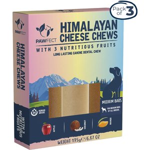 Pawfect Himalayan Cheese Chews Medium All Natural High-Protein Grain-Free with Apple, Coconut & Mango Dental Dog Treats, 3 count