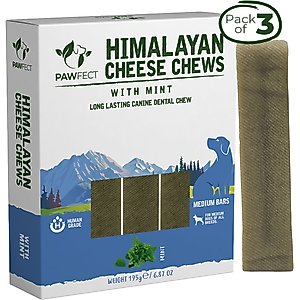 Pawfect Himalayan Cheese Chews Medium All Natural High-Protein Grain-Free Mint Dental Dog Treats, 3 count