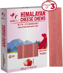Pawfect Himalayan Cheese Chews Large All Natural High-Protein Grain-Free with Strawberry Dental Dog Treats, 3 count