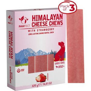 Pawfect Himalayan Cheese Chews Large All Natural High-Protein Grain-Free with Strawberry Dental Dog Treats, 3 count