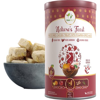 Pawfect Pawfect Nature's Feast All Natural Grain-Free Chicken with Pumpkin, Apple, Cinnamon & Rosemary Freeze-Dried Dog Training Treats, 5.29-oz canister