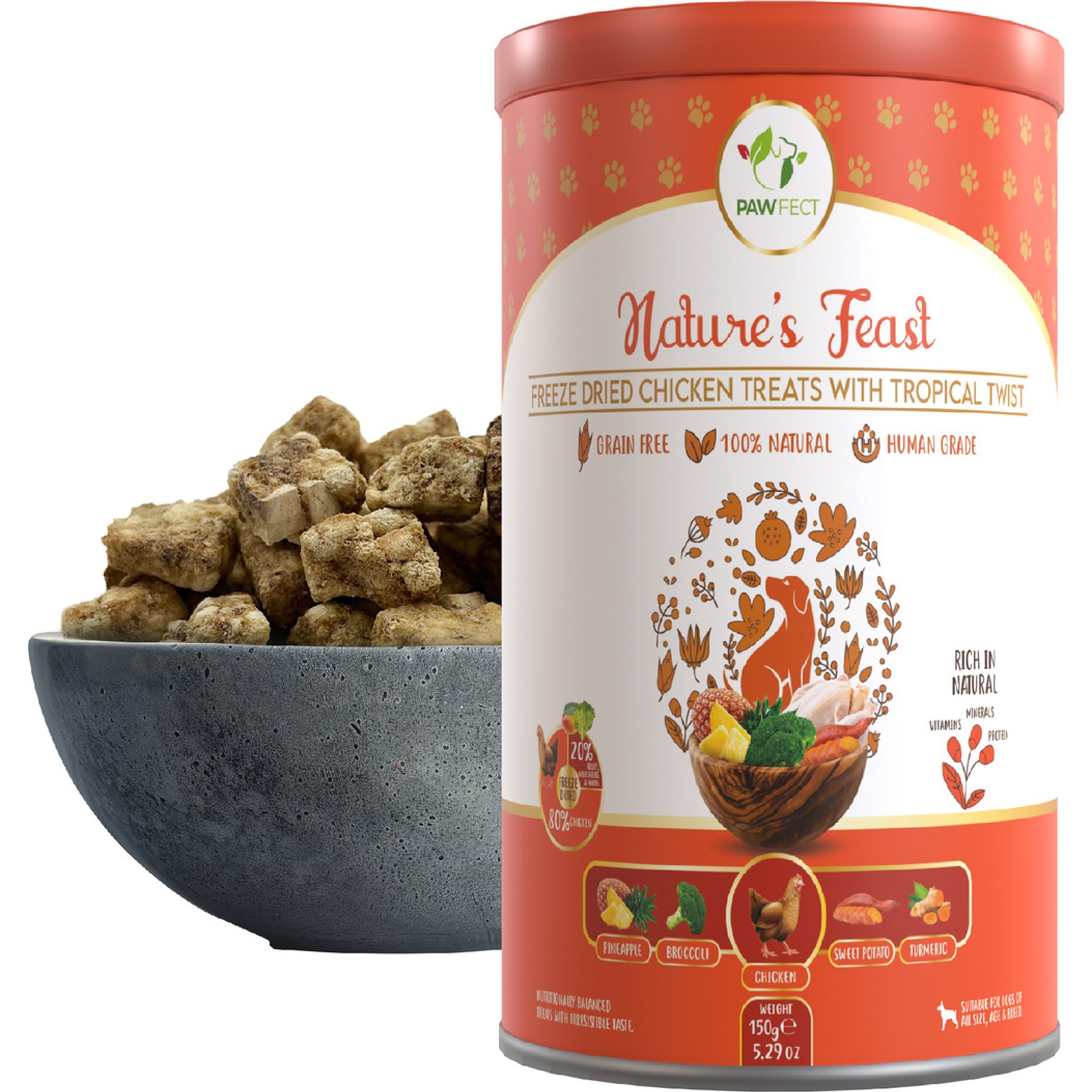 Pawfect Nature's Feast All Natural Grain-Free Chicken with Tropical Fruits & Vegetables Freeze-Dried Dog Training Treats, 5.29-oz canister