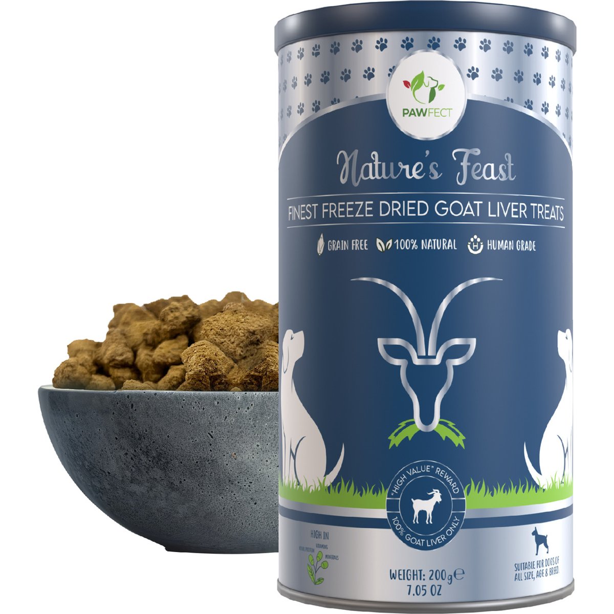 Pawfect Nature's Feast Goat Liver Grain-Free All Natural Freeze-Dried Dog Training Treat, 7.05-oz canister