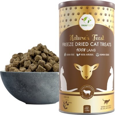 Pawfect Pawfect Nature's Feast Lamb Meat Grain-Free All Natural Freeze-Dried Cat Training Treat, 5.29-oz canister