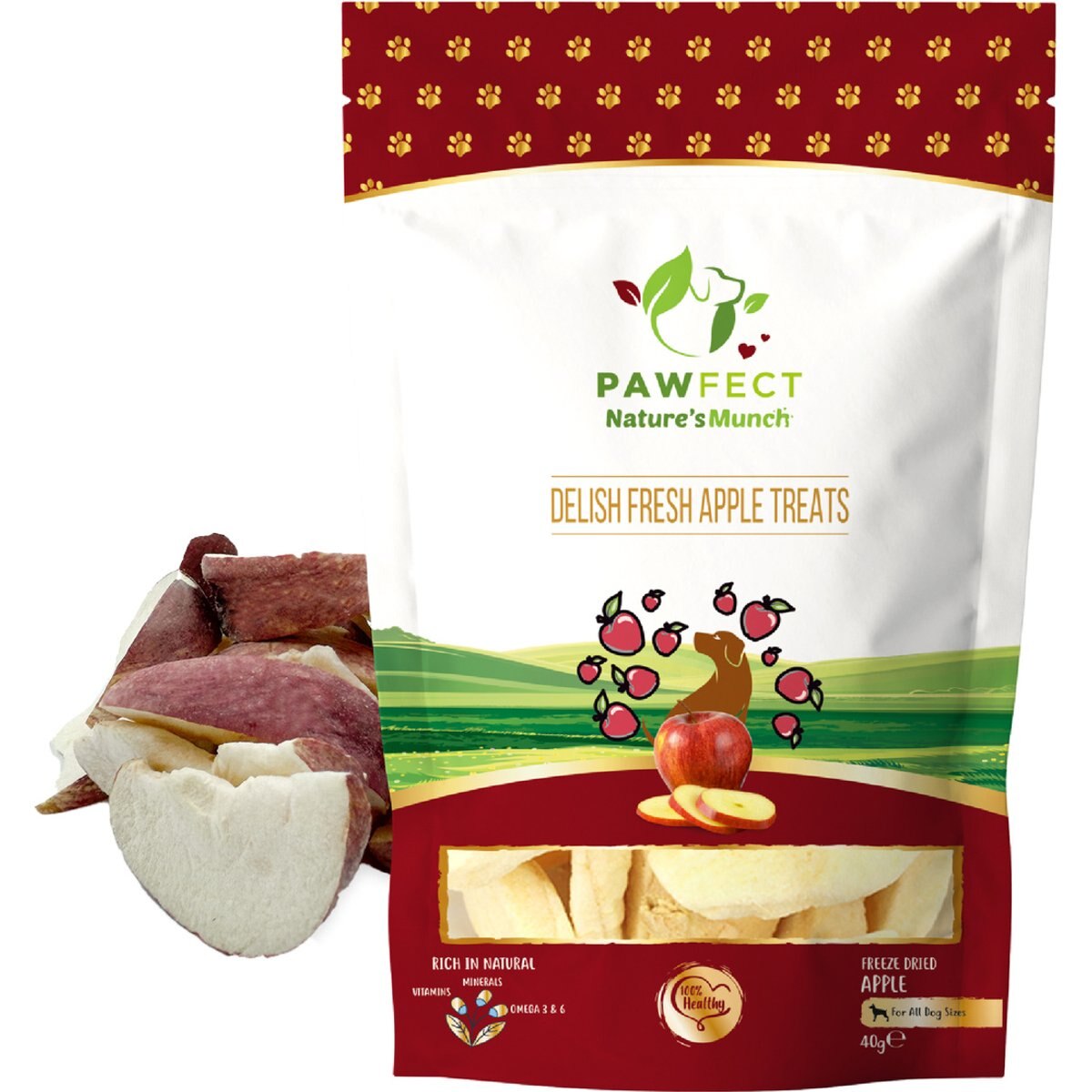 Pawfect Nature's Munch Freeze-Dried Apple All Natural Vegan Dog Training Treat, 1.41-oz bag