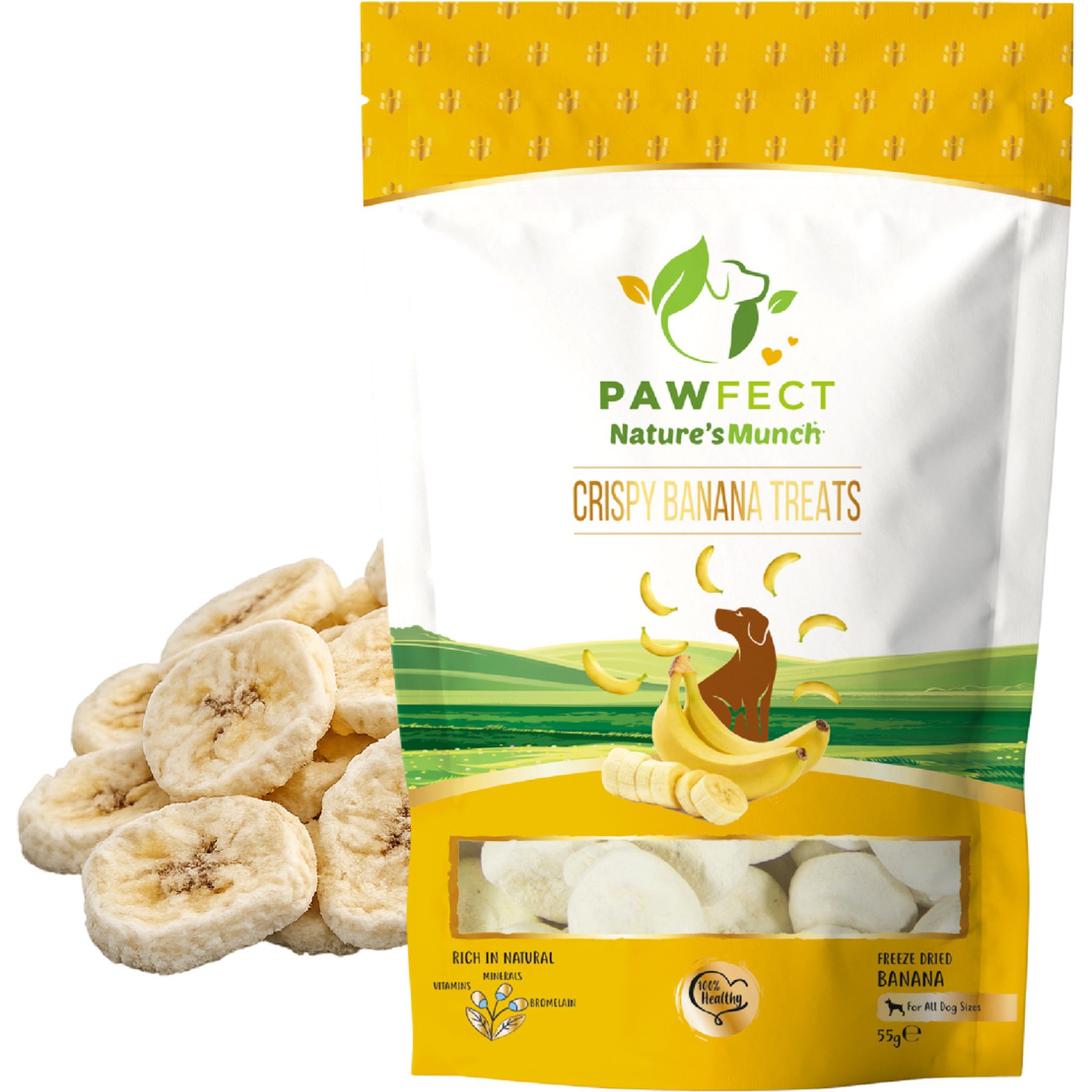 Pawfect Nature's Munch All Natural Grain-Free Real Banana Freeze-Dried Single Ingredient Dog Training Treats, 1.94-oz bag