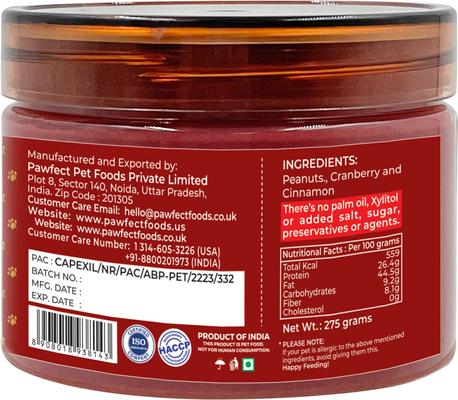 Show full view: Pawfect All Natural Peanut Butter with Cranberry & Cinnamon Grain-Free Food Topper & Lickable Dog Treat, 3.53-oz jar slide 3 of 11