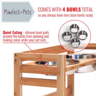 Show full view: Pawfect Pets Adjustable Height Elevated Raised Dog Bowl Stand with four Stainless Steel Bowls, Large slide 3 of 8