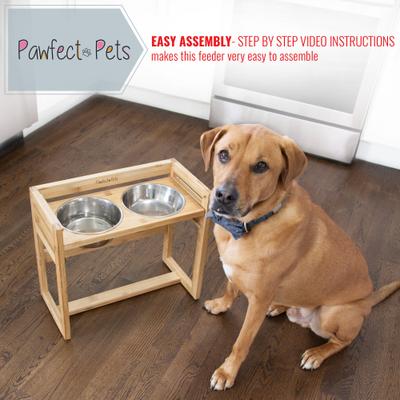 Show full view: Pawfect Pets Adjustable Height Elevated Raised Dog Bowl Stand with four Stainless Steel Bowls, Large slide 4 of 8