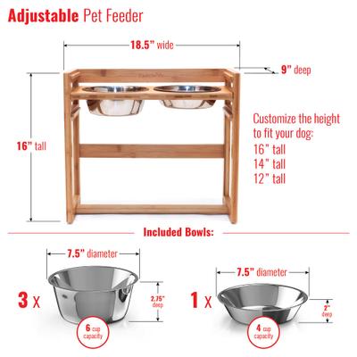 Show full view: Pawfect Pets Adjustable Height Elevated Raised Dog Bowl Stand with four Stainless Steel Bowls, Large slide 5 of 8
