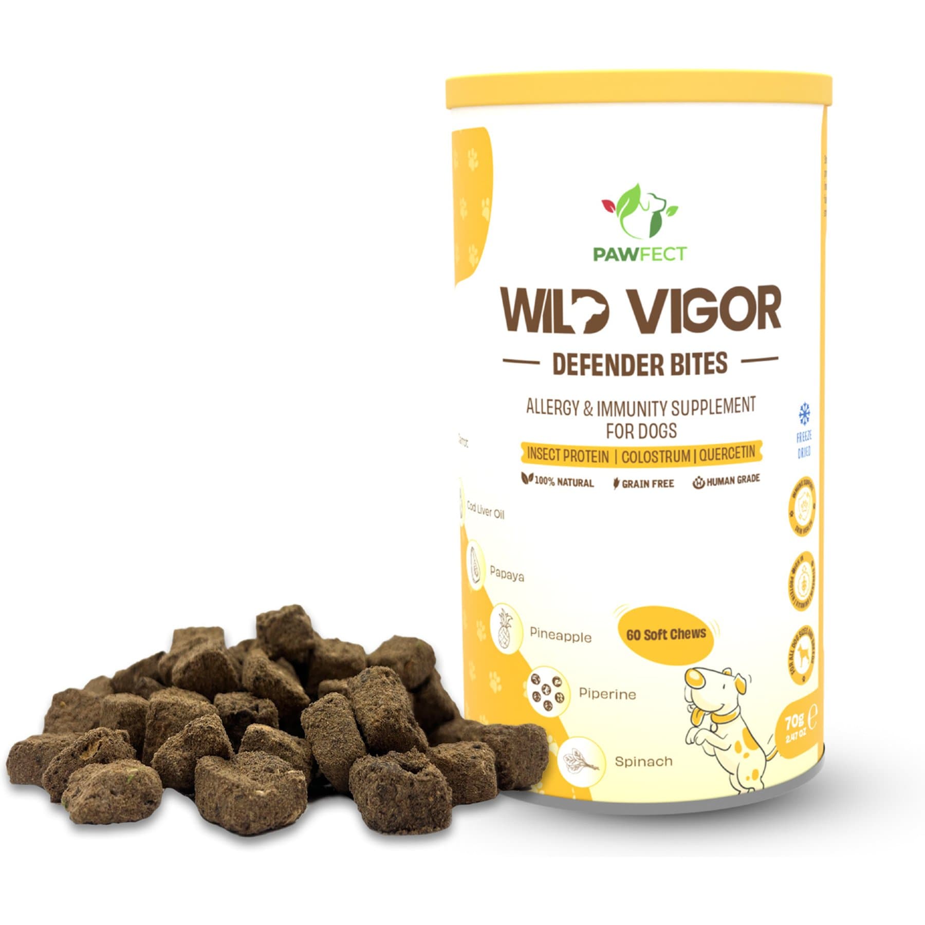 Pawfect Wild Vigor Defender Bites All Natural Grain-Free Freeze-Dried Dog Immunity Supplement Chews, 60 count jar