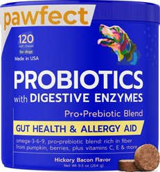 PawfectChew Digestive Enzymes Prebiotics Fiber Chews Supplement for Dogs, 120 count
