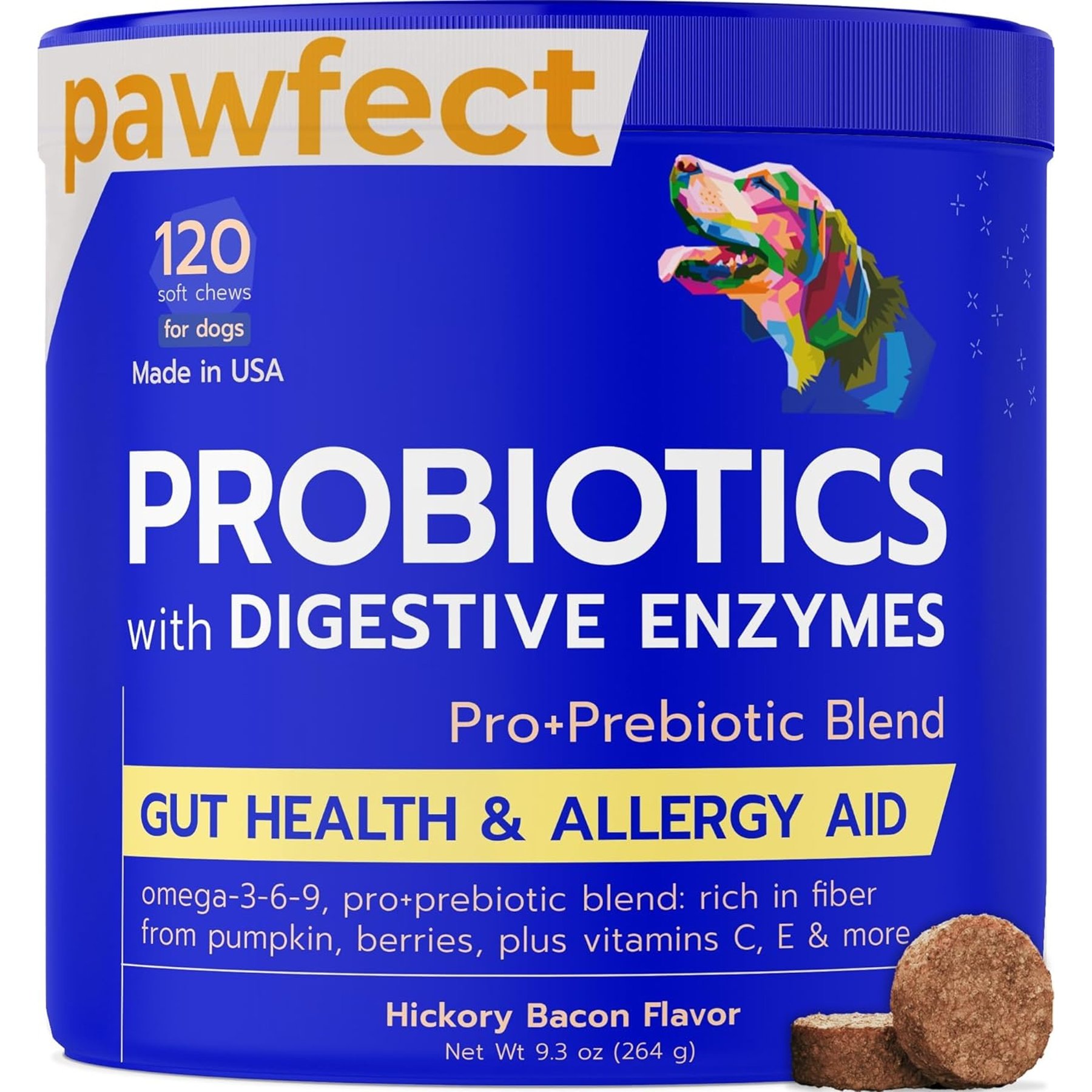 PawfectChew Digestive Enzymes Prebiotics Fiber Chews Supplement for Dogs, 120 count