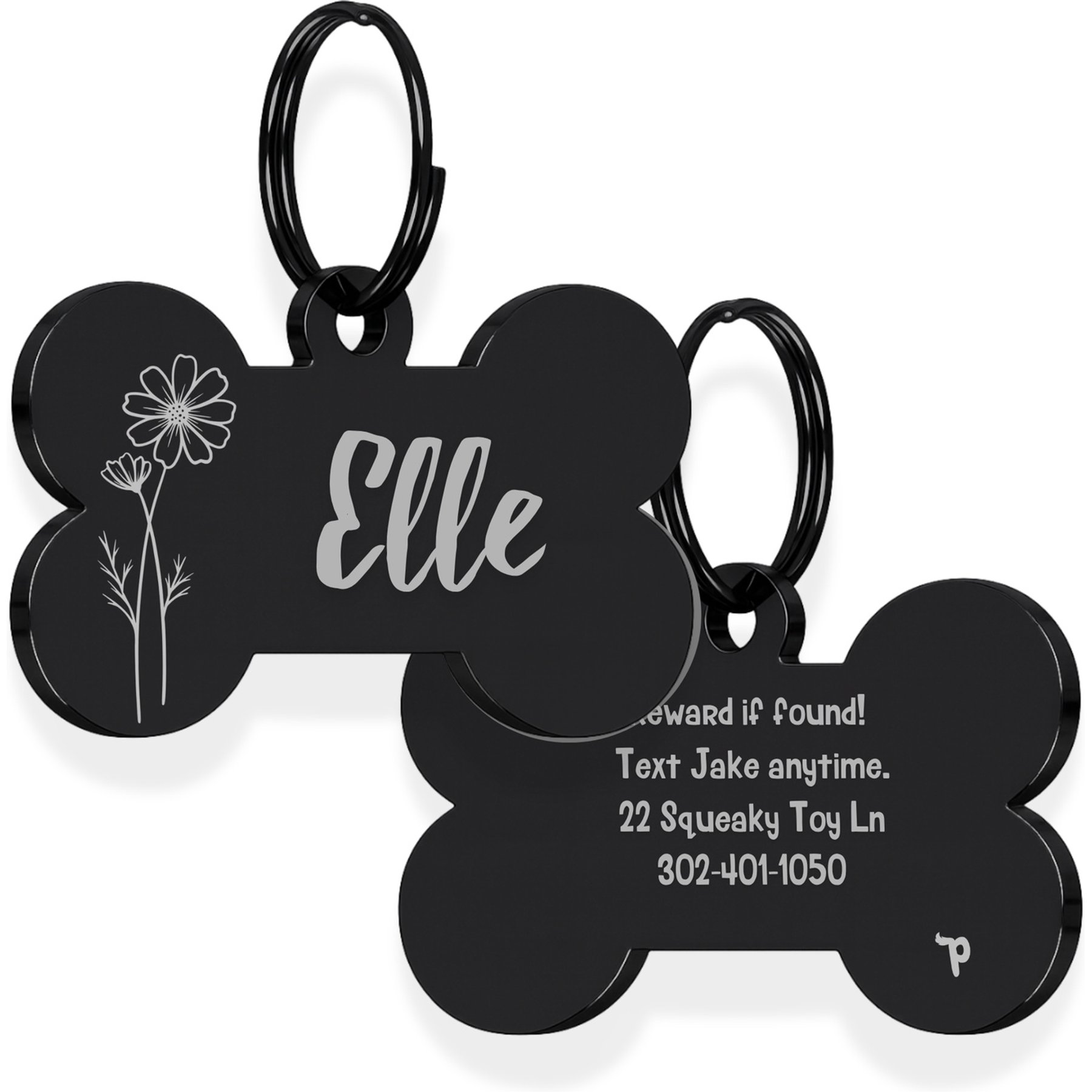 PawFurEver Bone Personalized Engraved Dog ID Tag, Black, Cosmos-Oct