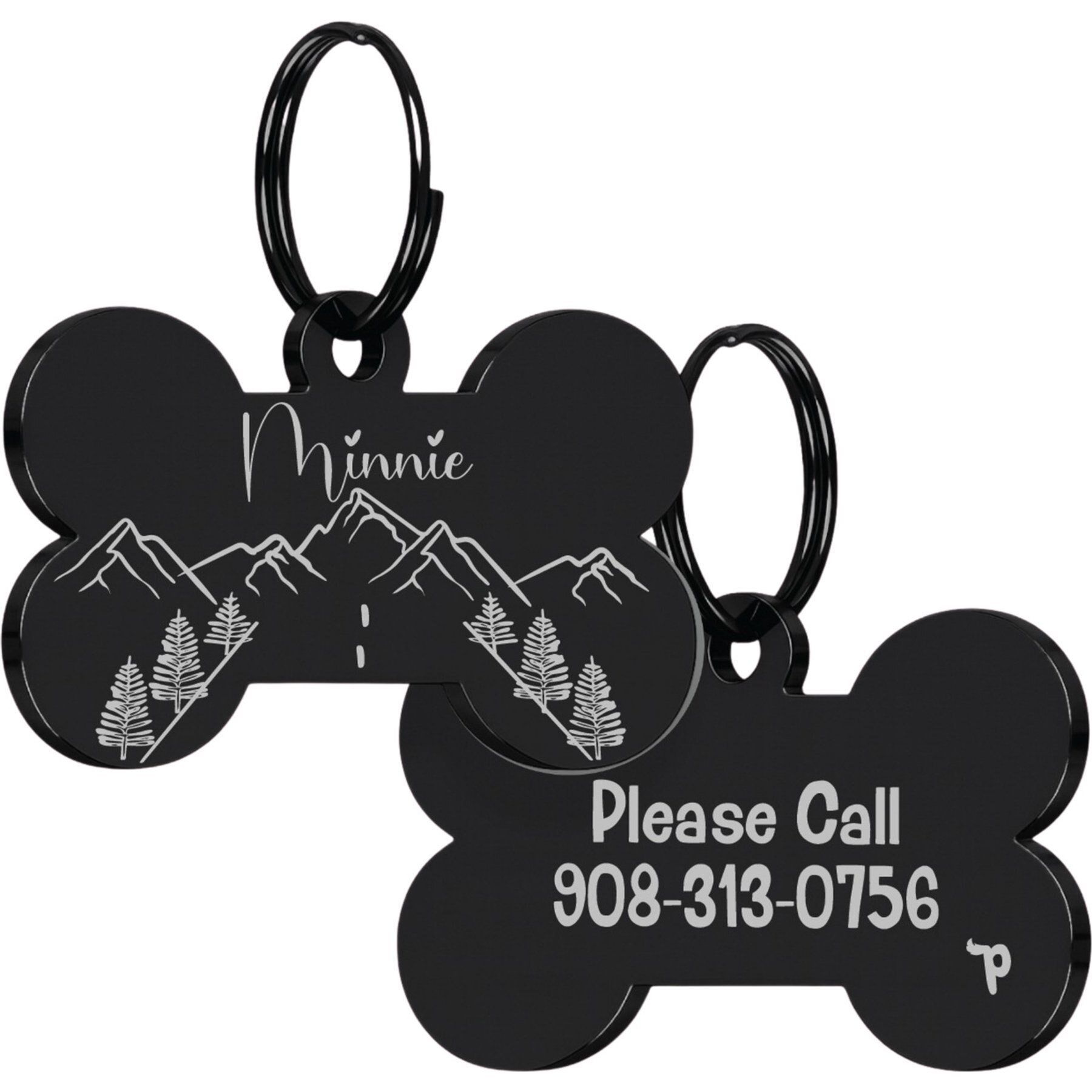 PawFurEver Bone Personalized Engraved Dog ID Tag, Black, Country Road