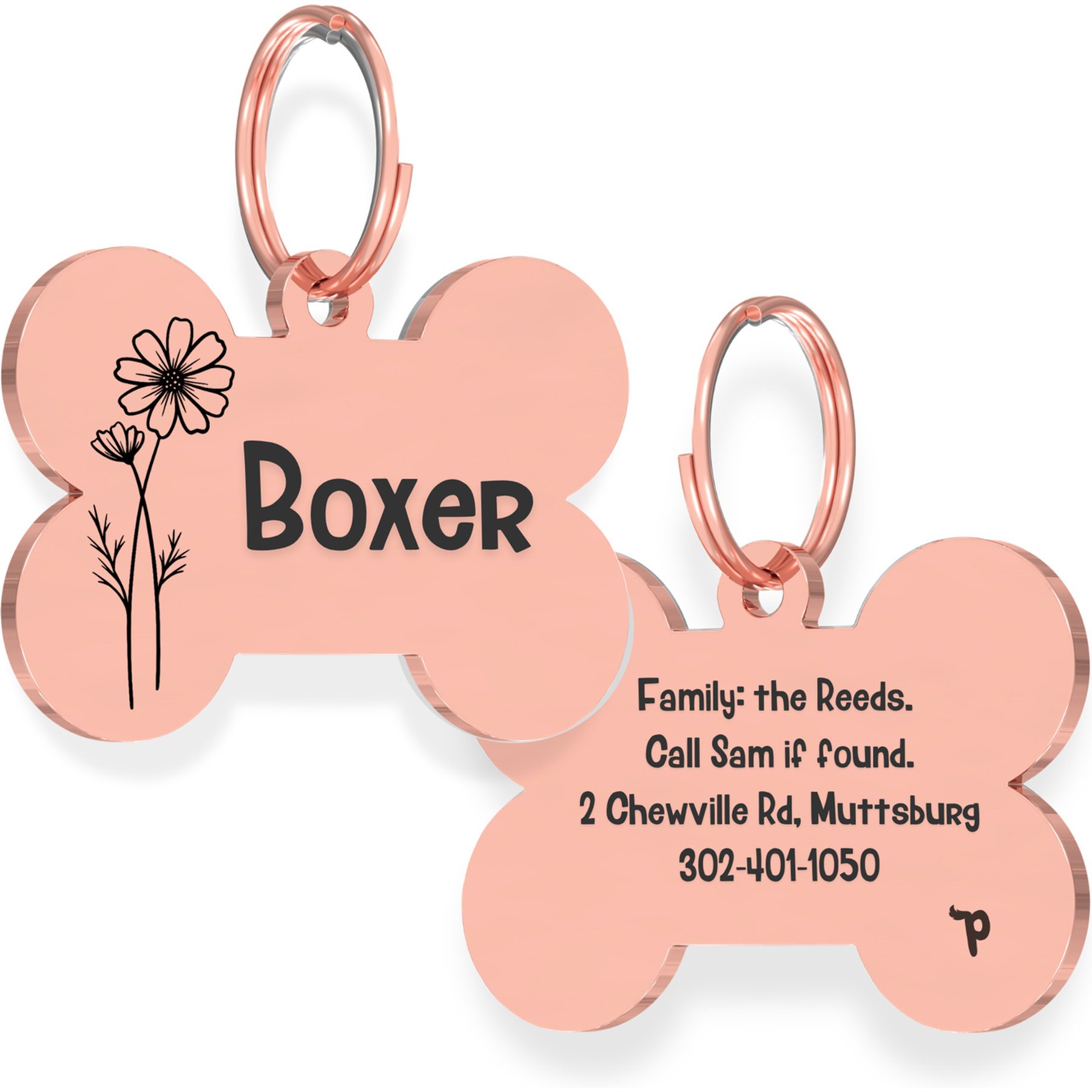 PawFurEver Bone Personalized Engraved Dog ID Tag, Rose Gold, Cosmos-Oct